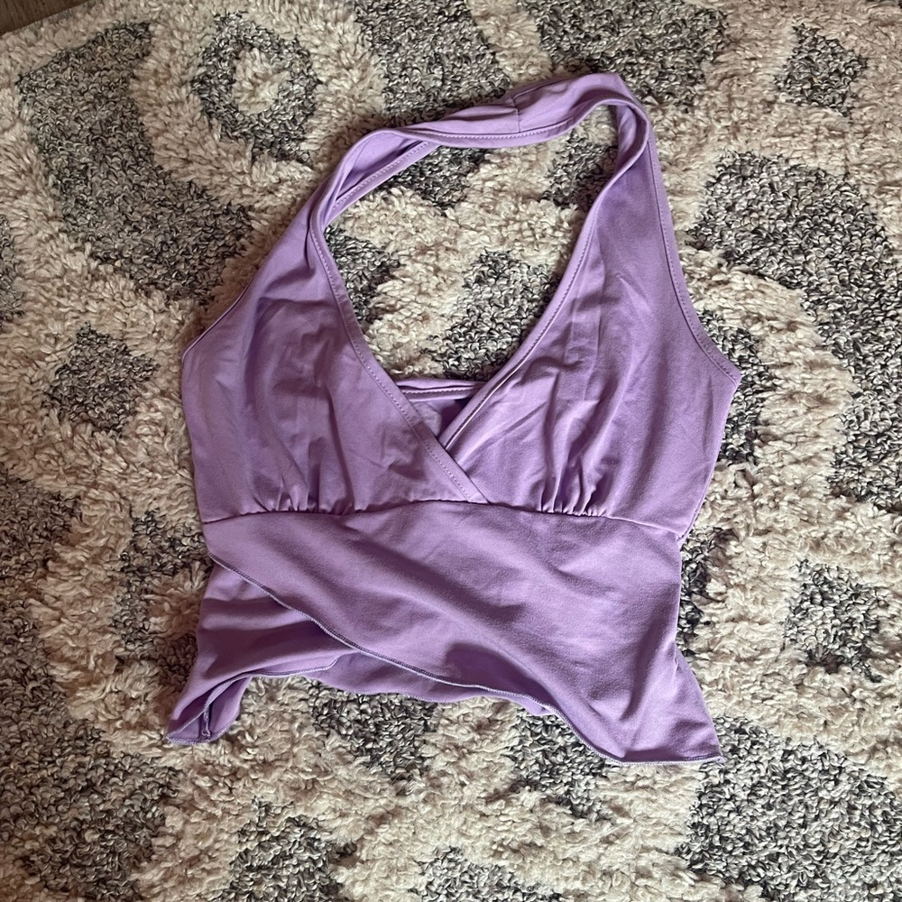 purple halter top with flare at the bottom